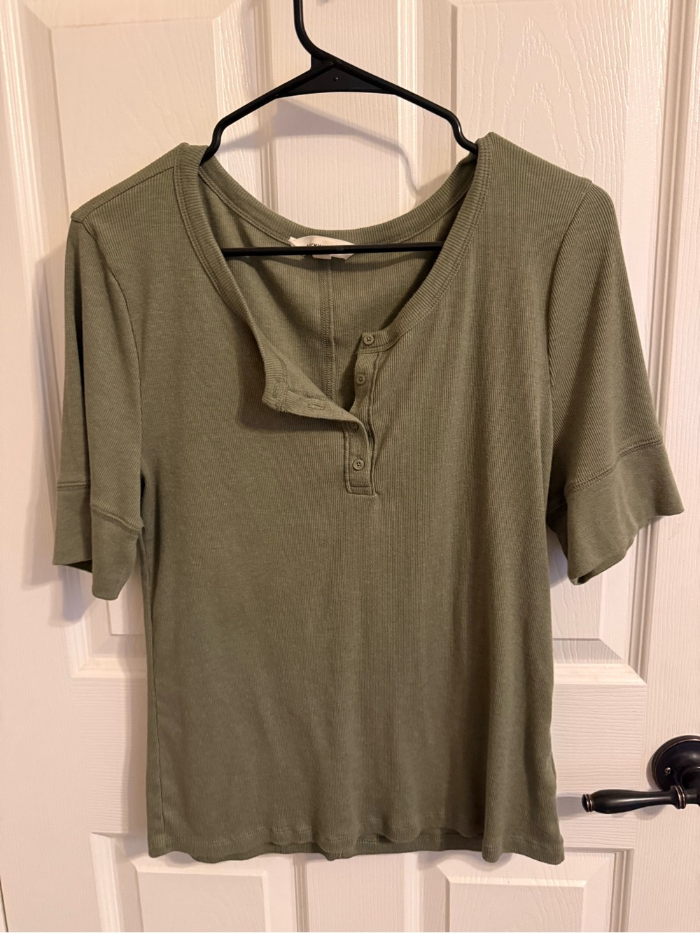 Lucky Brand XL Olive Green Ribbed Henley Top Cotton Blend